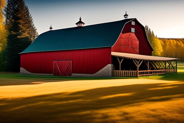 Grange de ferme rouge vintage traditionnelle