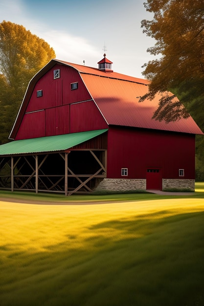 Grange de ferme rouge vintage traditionnelle