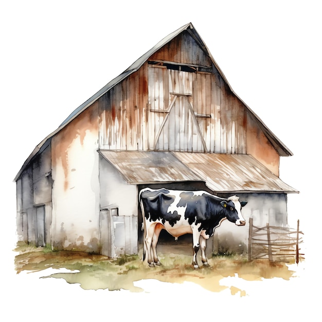 Grange mignonne illustration aquarelle animaux et clipart de ferme
