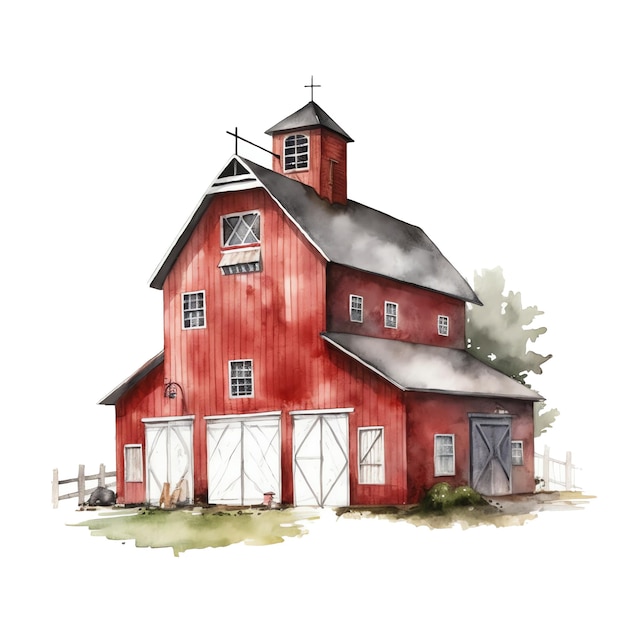 Grange mignonne illustration aquarelle animaux et clipart de ferme