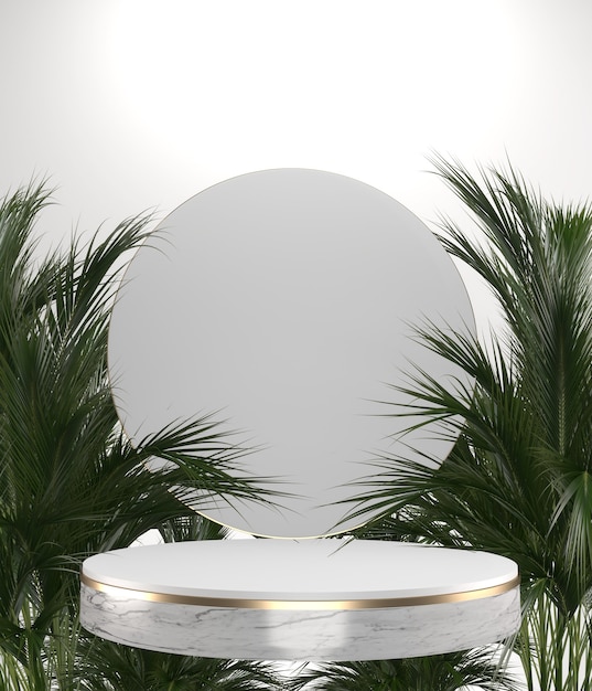 Le granit tropical Podium géométrique et décoration de plantes sur fond blanc .3D Rendering