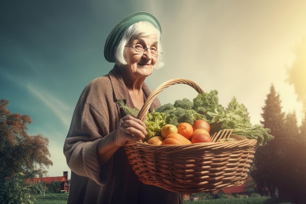 Granny panier ferme de légumes Usine de travail Générer Ai