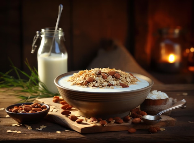 Granola au lait pour le petit déjeuner