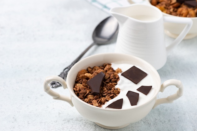 Granola, flocons d'avoine avec des aliments au chocolat