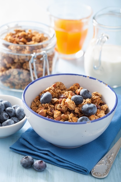 Granola sain fait maison avec myrtille pour le petit déjeuner