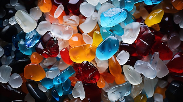 Les granulés de plastique recyclé broyés ont été convertis en un matériau frais et réutilisable. Hue Generative AI