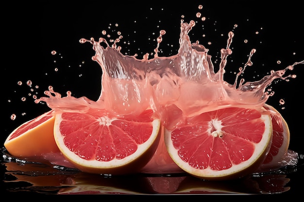 Grapefruit coupé dans des éclaboussures de jus rouge