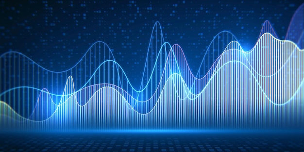 Graphique d'affaires bleu brillant abstrait sur fond flou Marché de la croissance financière et concept de stock Rendu 3D