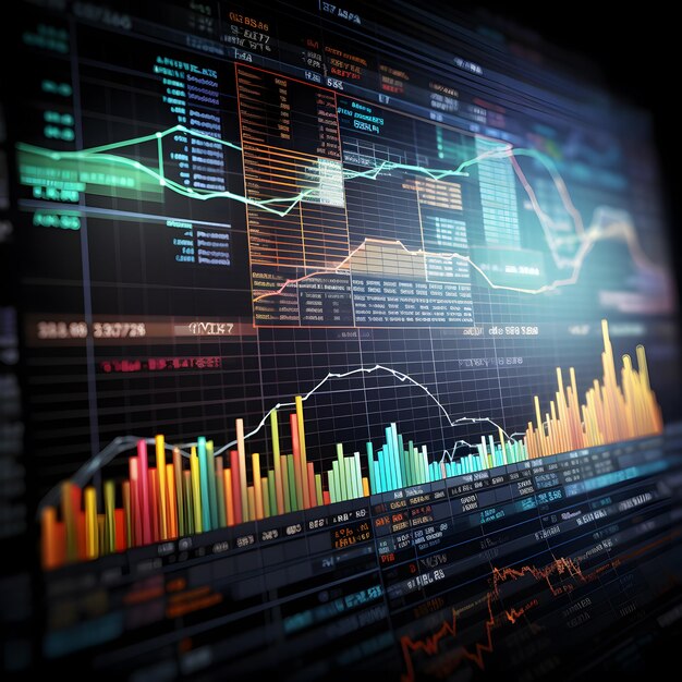 Graphique d'affaires financier avec diagrammes et actions