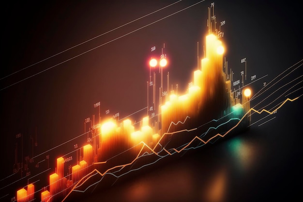 Graphique d'affaires mondial ou graphique marché boursier ou graphique de trading forex dans un concept graphique adapté à l'investissement financier ou aux tendances économiques chandelier d'affaires en néon ai génératif