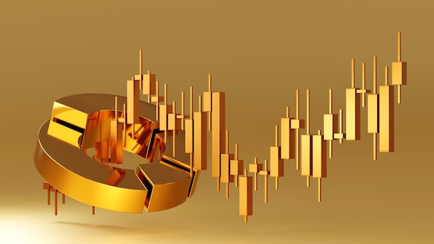 Graphique à barres camembert stock business chandelier stick pour le rendu 3D du contenu de l'analyse financière