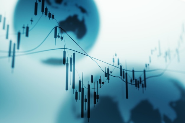 Graphique boursier et rendu 3d de fond rêveur de la terre mondiale