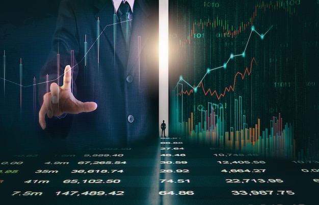 Graphique boursier ou de trading forex et graphique en chandeliers adaptés au concept d'investissement financier