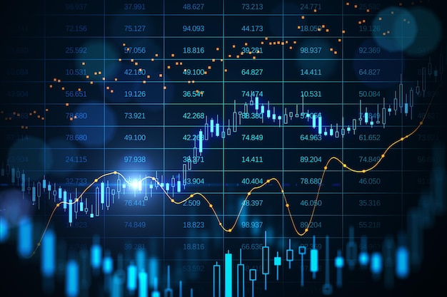 Graphique en chandelier forex big data abstrait brillant sur fond flou Concept d'investissement et d'analyse de la technologie commerciale Rendu 3D