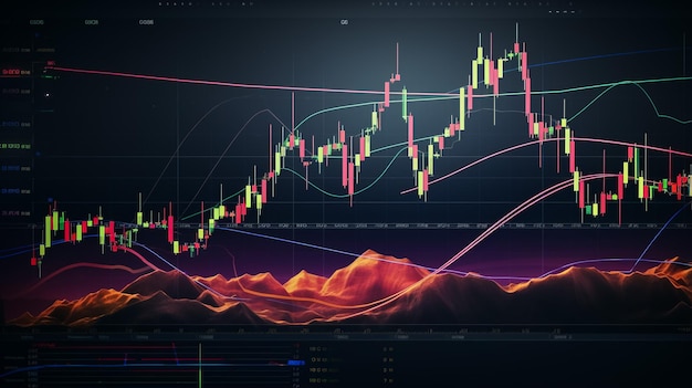 Graphique de chandeliers sur le marché boursier financier sur un arrière-plan numérique Graphique de trading sur le Forex