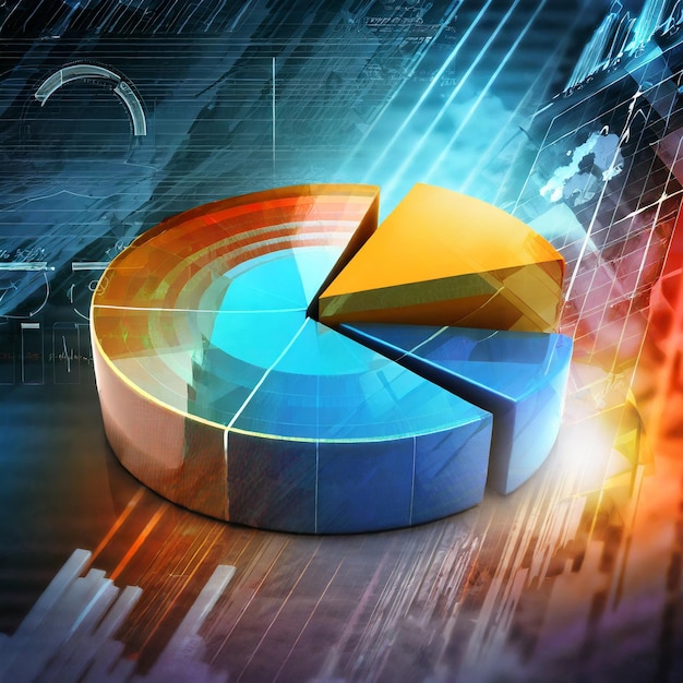 Graphique circulaire 3D sur fond coloré généré avec la technologie d'intelligence artificielle