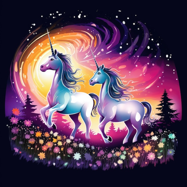 Graphique de conception de chemise pour enfant fantaisiste Twilight Enchanting Unicorn Meadow