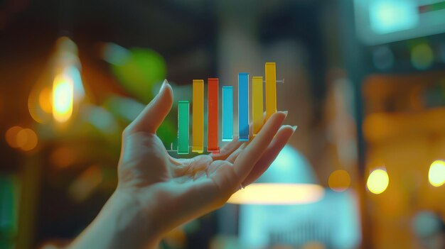 Photo graphique de croissance d'affaires analyse de succès diagramme d'investissement marketing financier de près main a graphique à barres résumé des années d'investissement que39s diagramme à barres inversement proportionnelles