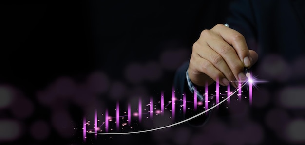 Graphique de croissance économique de l'homme d'affaires stratégie de données financières investissement boursier marketing numérique