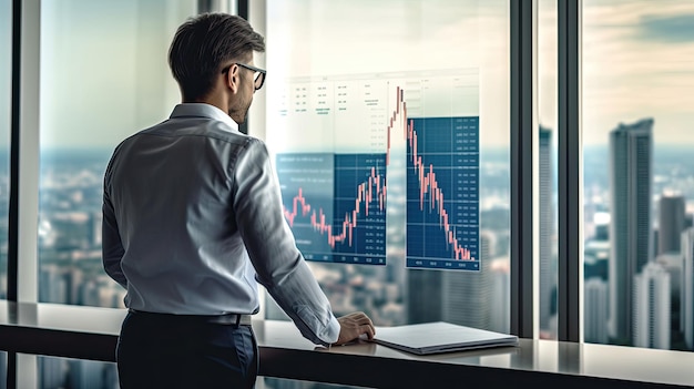 Graphique de croissance de l'investissement tactile de l'homme d'affaires et analyse des données du diagramme des réalisations de croissance