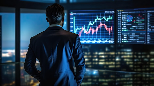 Graphique de croissance de l'investissement tactile de l'homme d'affaires et analyse des données du diagramme des réalisations de croissance