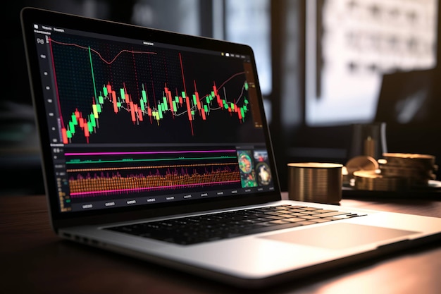 Graphique du marché de la cryptographie sur un écran d'ordinateur portable Génération d'IA de crypto-monnaie