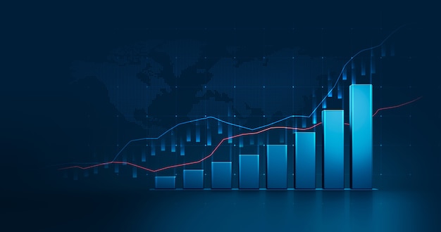 Graphique du marché du graphique boursier ou du bénéfice des données financières d'investissement sur fond de diagramme d'argent de croissance avec des informations d'échange de diagramme. rendu 3D.