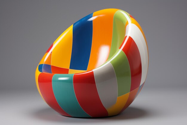 Graphique du produit une chaise à œufs colorée avec un motif rayé sur elle le style d'Esteban Vincent
