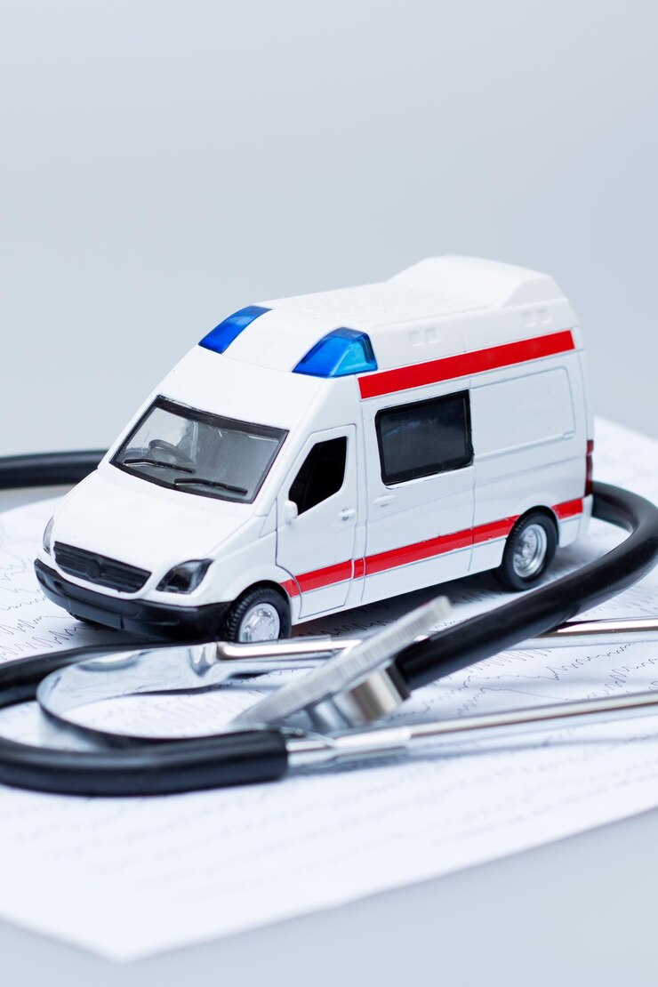 Graphique EEG d'ambulance et stéthoscope sur fond gris