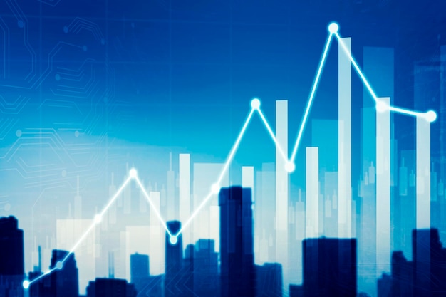 Graphique de financement de la croissance avec la silhouette du gratte-ciel