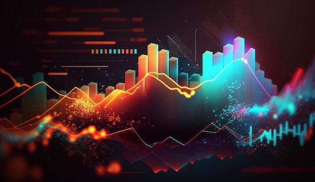 Le graphique financier des lignes du graphique boursier de l'IA générative sur le fond abstrait de la technologie représente