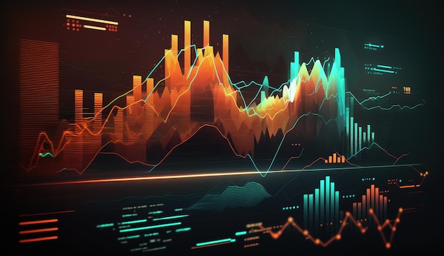 Le graphique financier des lignes du graphique boursier de l'IA générative sur le fond abstrait de la technologie représente