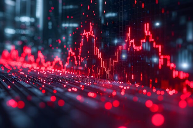 Graphique avec flèche rouge vers le bas sur un fond abstrait Baisse de la croissance des entreprises