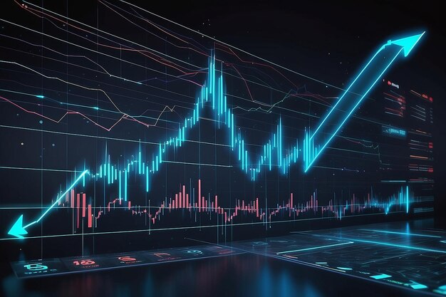 Graphique à flèches d'augmentation futuriste transformation numérique arrière-plan de la technologie abstraite Big data et croissance des entreprises monnaie marché boursier et économie de l'investissement