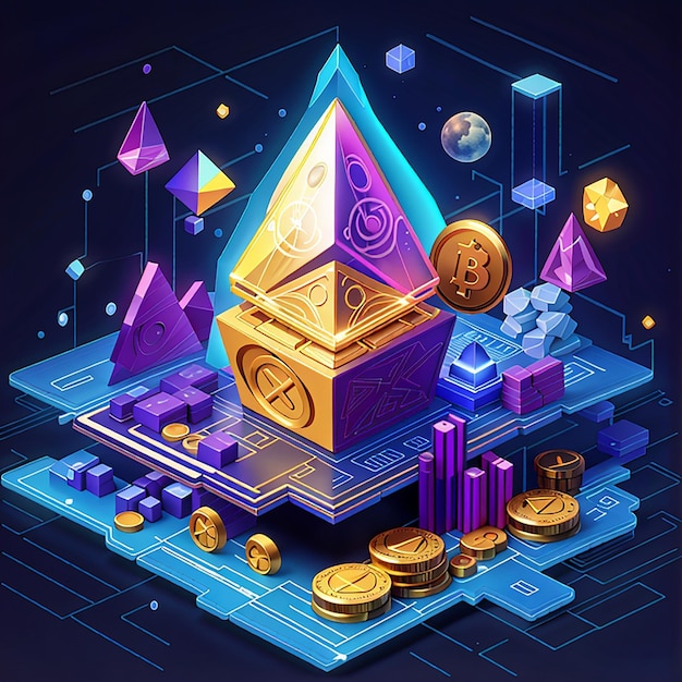 Graphique graphique de la crypto-monnaie 3d etherium nft