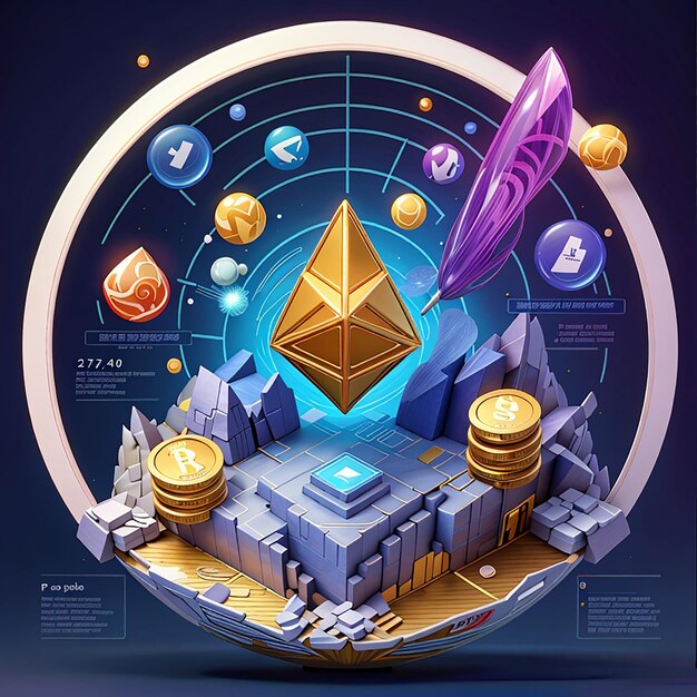 Graphique graphique de la crypto-monnaie 3d etherium nft