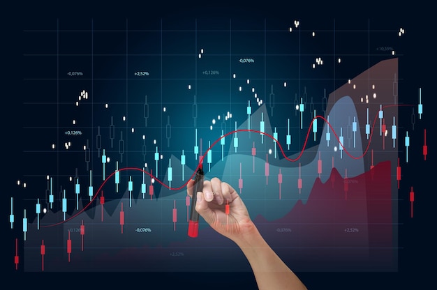 Graphique holographique avec des taux et des indicateurs en hausse Concept de croissance d'entreprise rentabilité élevée démarrage réussi