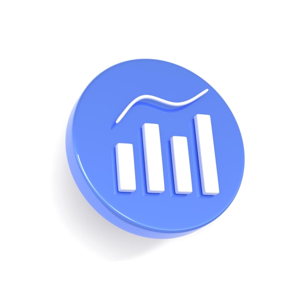 Graphique infographique ou diagramme pour la présentation des informations statistiques et analytiques Icône ronde bleue avec graphique croissant sur fond blanc Rapport de statistiques finance ou analyse commerciale