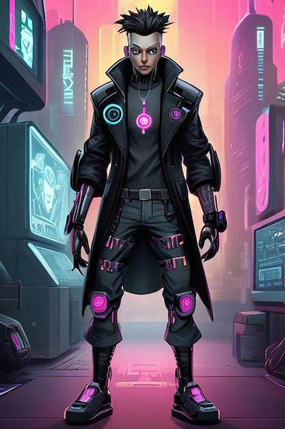 Graphique de mascotte cyberpunk en pleine longueur pour les médias imprimés et numériques