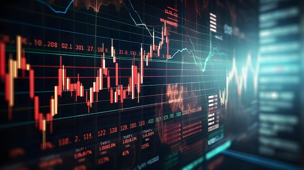 Le graphique de négociation en ligne du marché boursier candlestick sur le fond de la plate-forme de crypto-monnaie Ai génératif