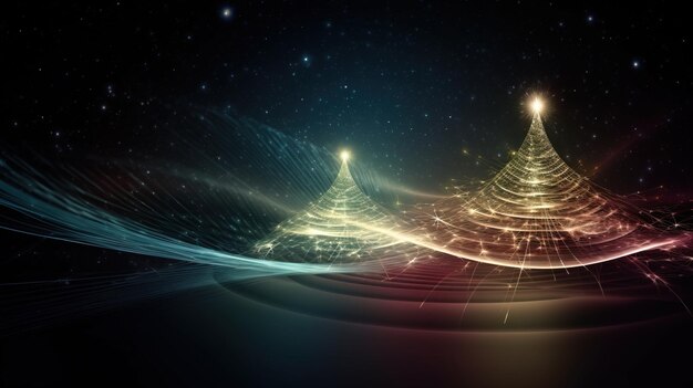 Graphique de Noël et de Nouvel An à l'arrière-plan lumineux d'une forêt de conifères avec une maquette de bannière d'en-tête