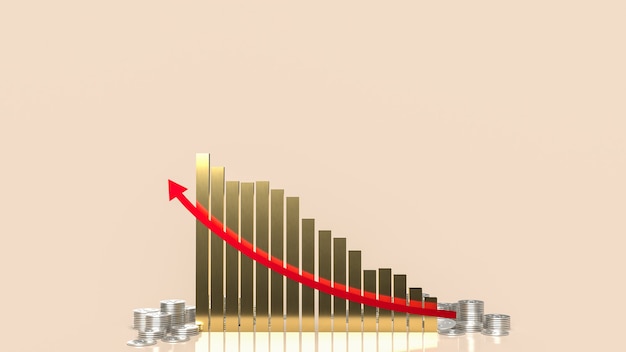 Le graphique en or et les pièces d'argent pour le rendu 3d du concept d'entreprise ou de finance