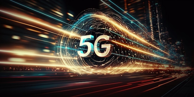 Un graphique d'un panneau 5g au milieu d'une route.