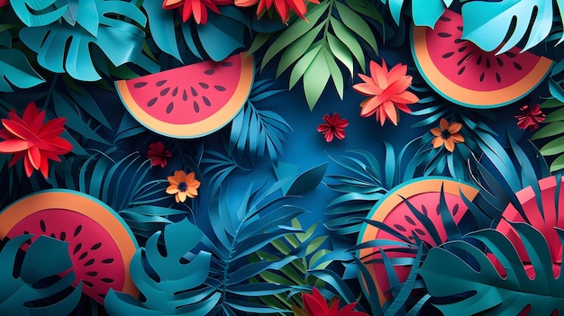 Graphique de pastèque colorée avec une touche de forêt tropicale