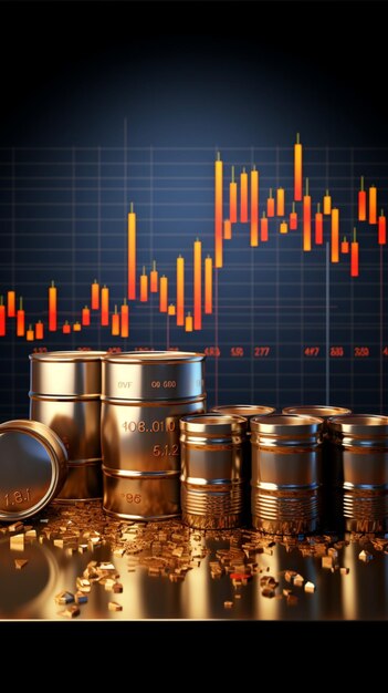 Photo le graphique des prix du pétrole avec un baril 3d et une flèche de croissance symbolise la dynamique du marché