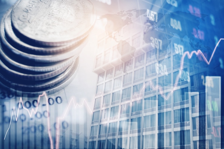 Photo graphique sur les rangées de pièces de monnaie pour la finance et la banque sur la finance numérique du marché boursier