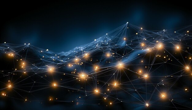 Graphique de réseau connecté abstrait sur un écran noir généré par l'IA