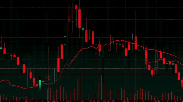 Graphique technique des prix et indicateur graphique à chandeliers rouge et vert sur la volatilité du marché à l'écran noir