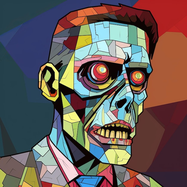 Photo graphique de tête de frankenstein géométrique cubiste coloré résolution 8k