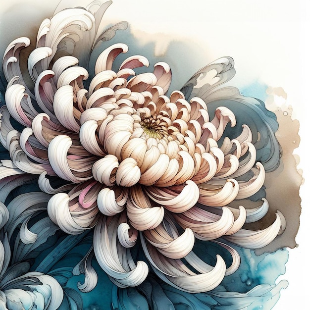 graphiques à l'aquarelle de printemps avec une seule fleur de chrysanthème